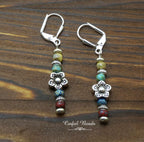 Dainty Multicolor Picasso Seed Bead Stick Earrings with Flower Spacer Bead - Lightweight And Comfortable Boho Statement Jewelry
