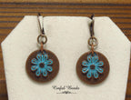 Copper Patina Boho Dangle Earrings - Copper and Turquoise Patina Flower Earrings