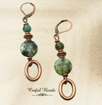 African Turquoise Copper Dangle Earrings - Antique Copper Boho Gemstone Earrings - Natural African Turquoise Drop Earrings - Stone Earrings