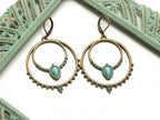 Boho Antique Copper Patina Hoop Earrings with Faux Turquoise