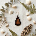 Handmade Leather Teardrop Earrings, Tree Design, Boho Rustic Nature Jewelry
