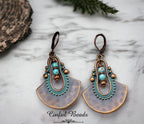 Turquoise Patina Boho Dangle Earrings - Antique Copper Ethnic Earrings With Turquoise Magnesite Beads - Rustic Dangle Pendant Earrings