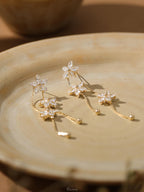 Flower Diamond Drop Earrings, Minimalist Dangle Diamond Earrings, Wedding Earrings, Gold Crystal Earrings, Christmas Gifts, Bridesmaid Gifts
