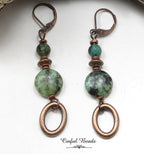African Turquoise Copper Dangle Earrings - Antique Copper Boho Gemstone Earrings - Natural African Turquoise Drop Earrings - Stone Earrings