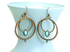 Boho Antique Copper Patina Hoop Earrings with Faux Turquoise