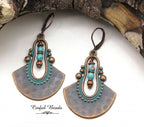Turquoise Patina Boho Dangle Earrings - Antique Copper Ethnic Earrings With Turquoise Magnesite Beads - Rustic Dangle Pendant Earrings
