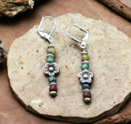 Dainty Multicolor Picasso Seed Bead Stick Earrings with Flower Spacer Bead - Lightweight And Comfortable Boho Statement Jewelry