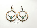 Boho Antique Copper Patina Hoop Earrings with Faux Turquoise