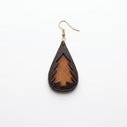 Handmade Leather Teardrop Earrings, Tree Design, Boho Rustic Nature Jewelry